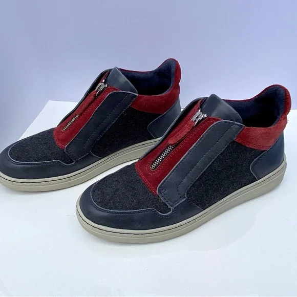 Earth, mid-top, leather & fabric sneaker, Zane navy & red, women’s size 8.5 - Picture 4 of 16